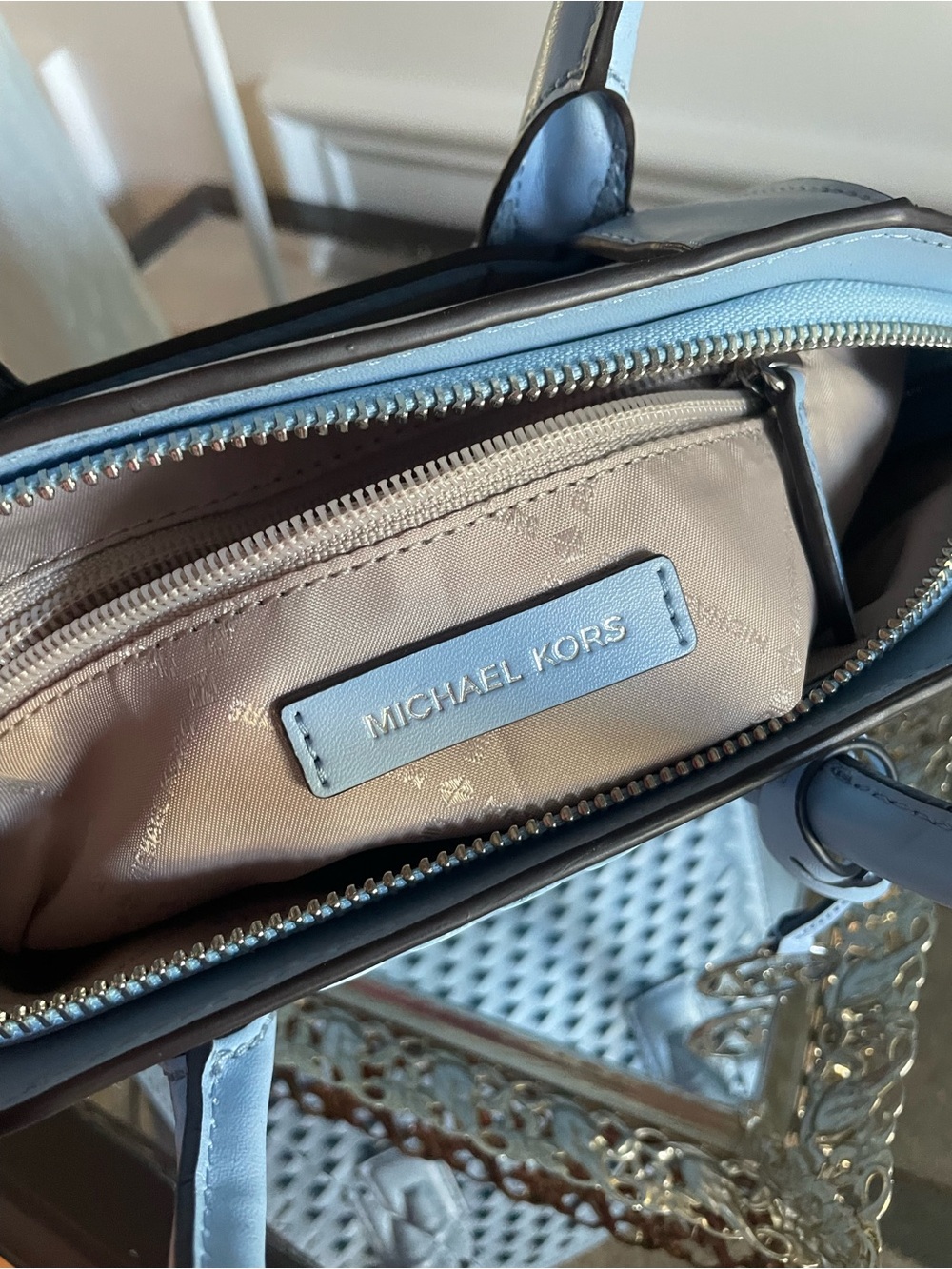 Michael Kors Avril Small Woven Satchel- Blue - Picture 4 of 8